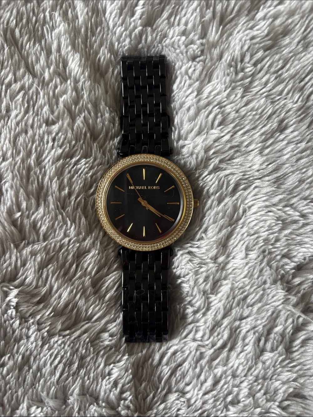 Michael Kors Black Dial Watch with Gold-Tone Bezel